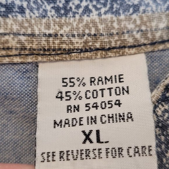 Vintage Bugle Boy Company Collarless Button Up Shirt Blue Tan Stripes XL - Picture 7 of 12